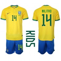 Koszulka piłkarska Brazylia Eder Militao #14 Strój Domowy dla dzieci MŚ 2022 tanio Krótki Rękaw (+ Krótkie spodenki)